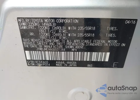 2016 Toyota Rav4 Hybrid Limited z USA, uszkodzony, nr VIN JTMDJREV6GD031344